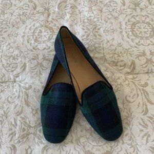 J Crew Navy and Green Black Watch Plaid Flat